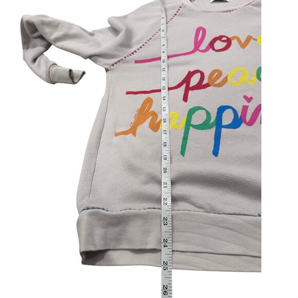 Lauren Moshi Jocelyn "Love Peace Happiness" Rainbow Stitch Sweatshirt XS - Picture 8 of 9